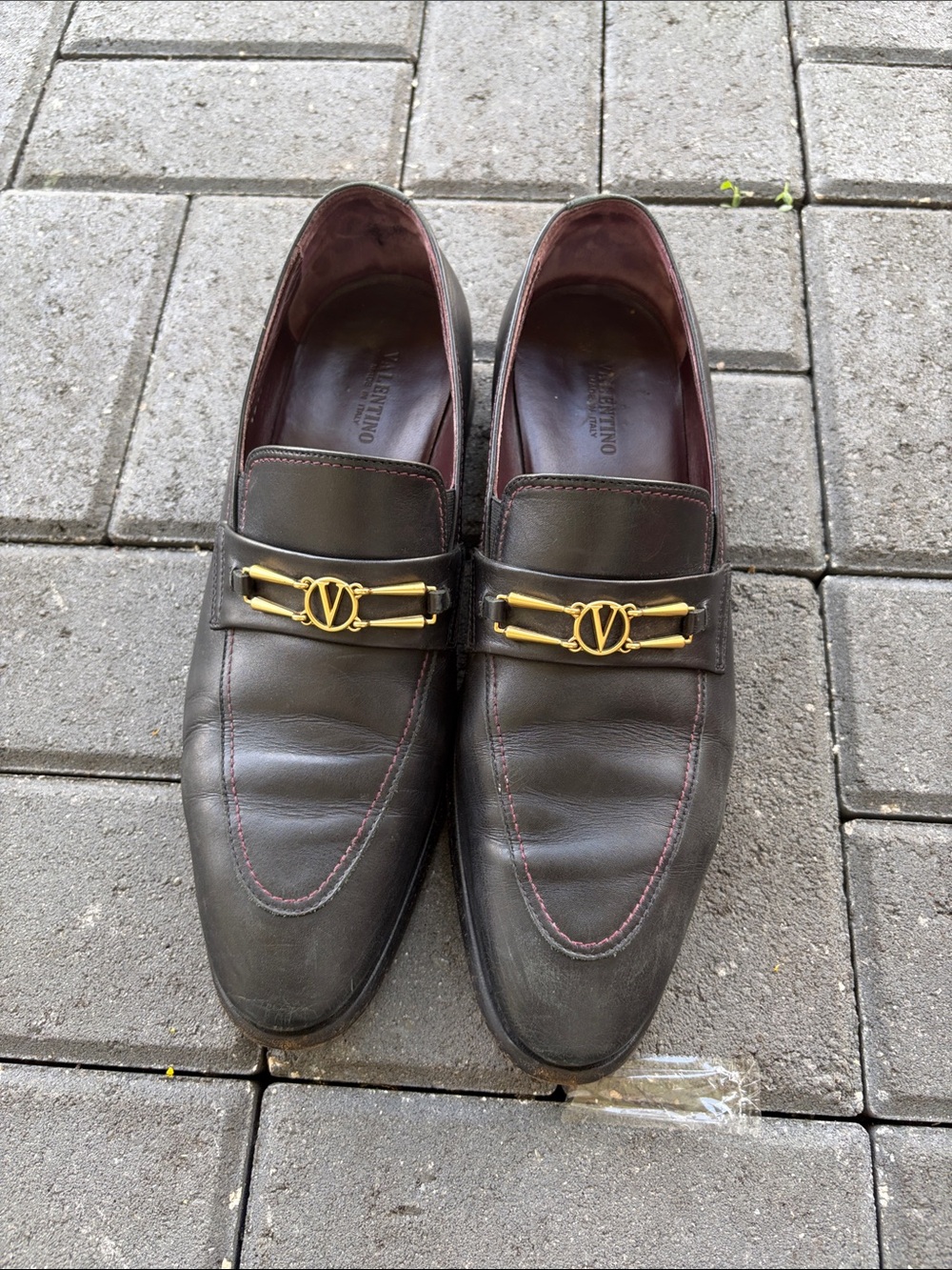 Valentino Men’s Black  Leather Loafers with Gold Accent
